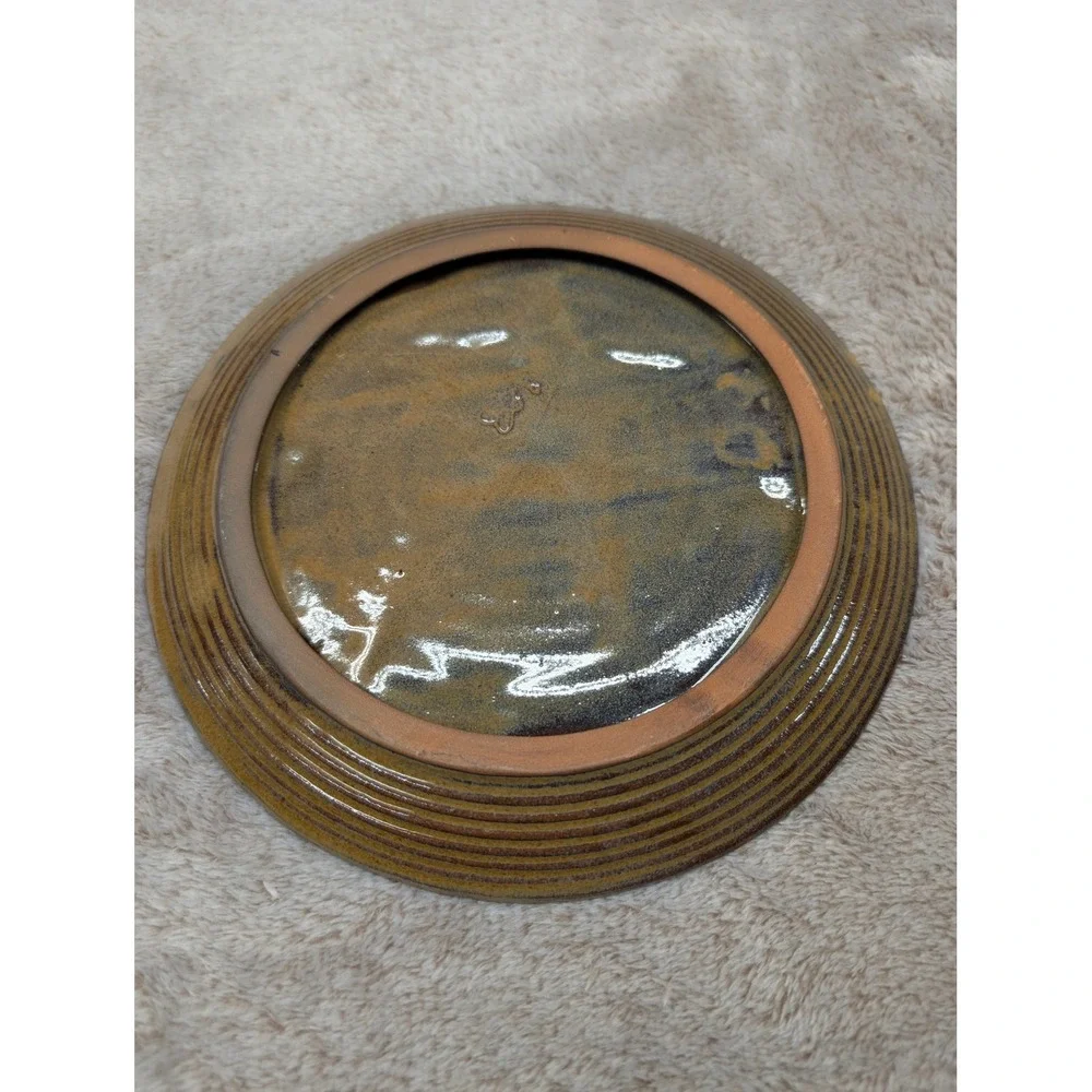 Honey and Me Primitive Pottery Plate Brown Tan Star Celestial Folk Art 8 Inch